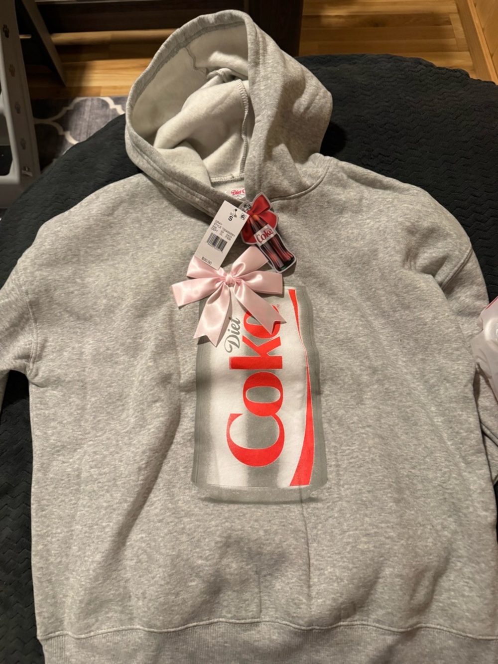 Diet Coca Cola Gray Hoodie with Red Logo and Bow Accent